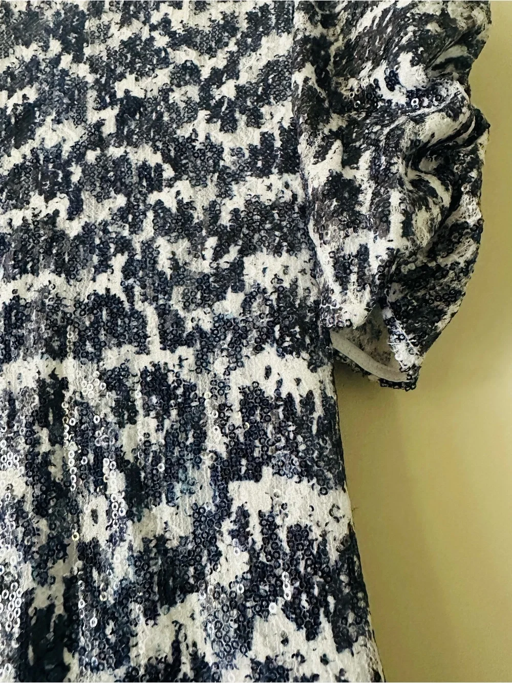 Michael Kors Navy and White Printed Puff Sleeve Dress